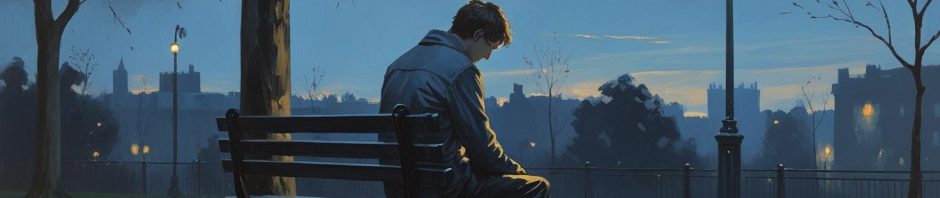 An older person sits alone on a bench in a quiet park, gently holding a mobile phone in their hand. Their posture is slightly hunched, suggesting reflection or sadness. Soft, warm lighting creates a peaceful but melancholic atmosphere. In the distance, blurred figures walk by, not noticing the person on the bench. The image captures the feeling of emotional invisibility and quiet loneliness, while hinting at the hope of reaching out through connection.