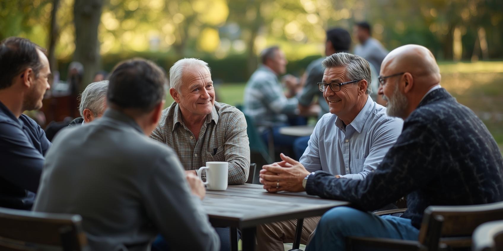 Men walking together outdoors, symbolizing support and connection